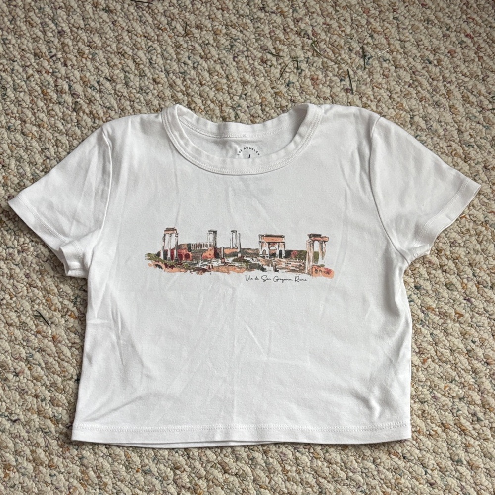 White Pacsun crop top with Rome graphic